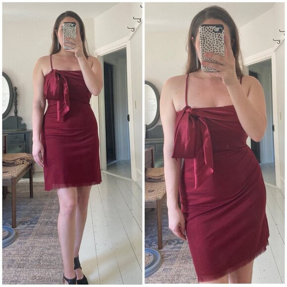 NWT Mac Duggal Couture Deadstock Vintage Satin Metalic Sparkle Bow Mini Dress 2 - Picture 2 of 12